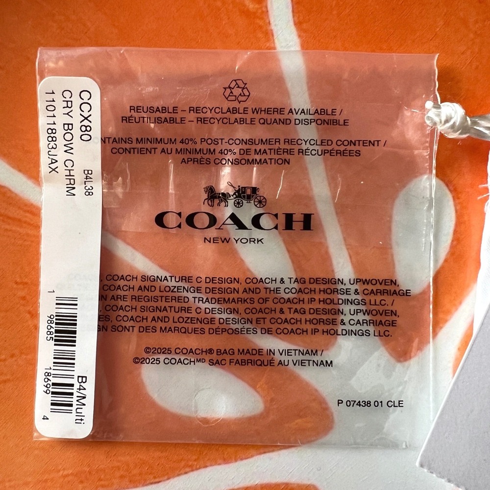 Coach DIY Mini Bag Charm 3-D Double Sided Crystal Bow CCX80 New with Tags - Picture 4 of 5